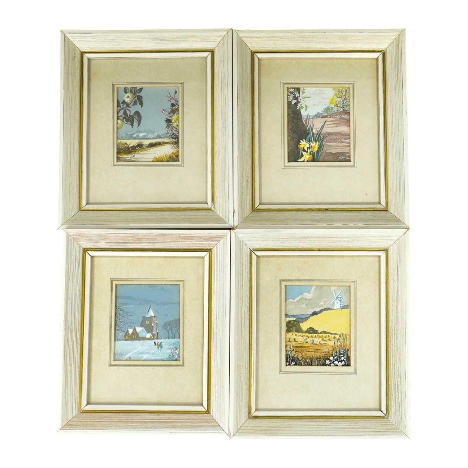 J Moss, set of four miniature watercolours, The Four Seasons, each 6 x 4.5cm. Condition - good